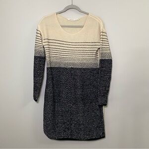 Athleta Olympia Long Sleeve Sweater Dress Cream Black Striped Merino Wool Small